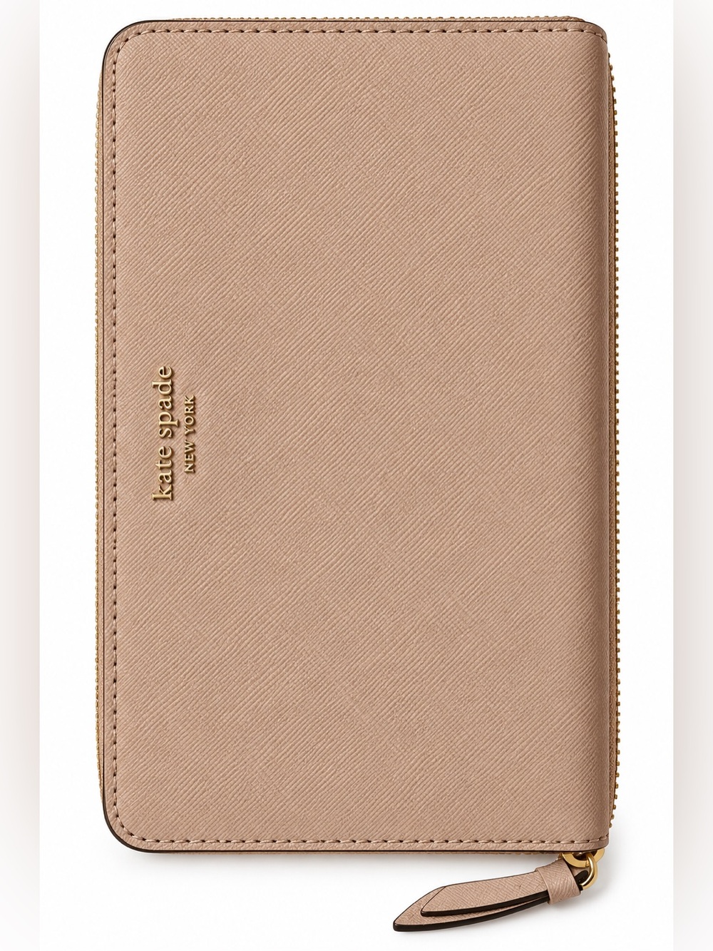 kate spade Blush Zip-Around Saffiano Wallet with Gold Logo